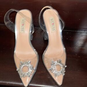 Kiss Black Stiletto Heels with Crystal Embellishments